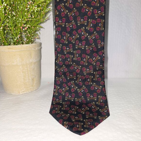 ROBERT STOCK 100% SILK TIE BLACK WITH BINOCULARS TRADITIONAL - Picture 1 of 6